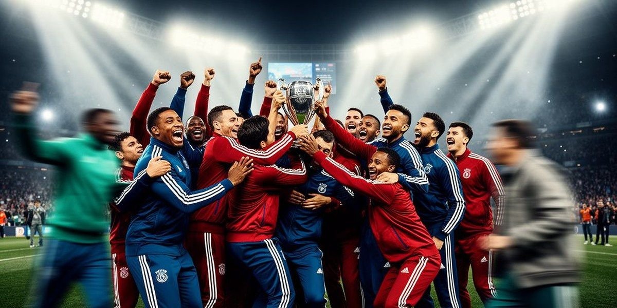 Athletic soccer team in custom match kit under stadium lights