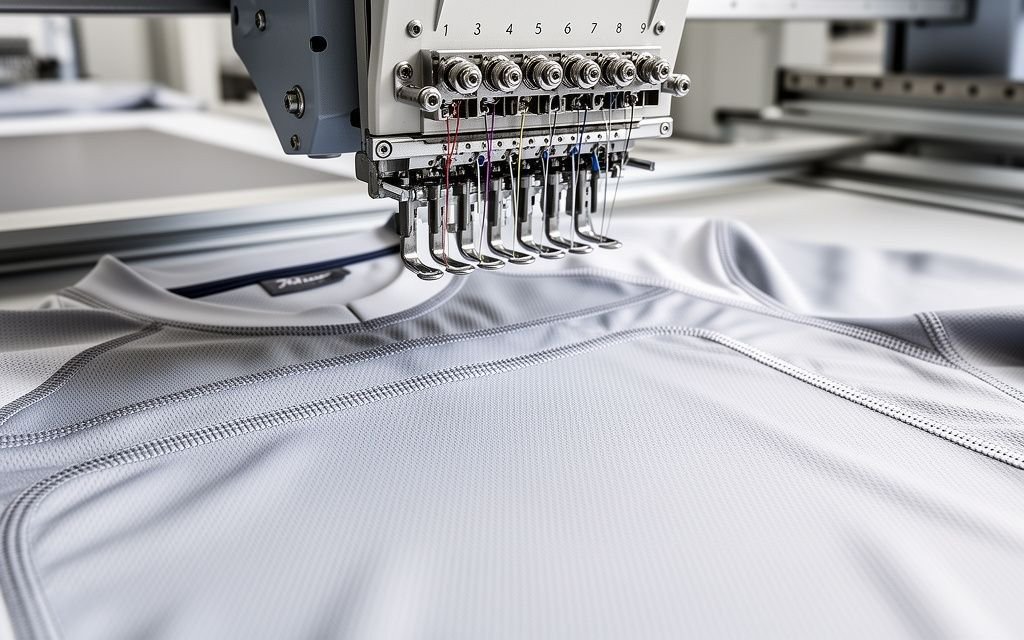 Industrial multi-needle embroidery machine stitching custom team crest