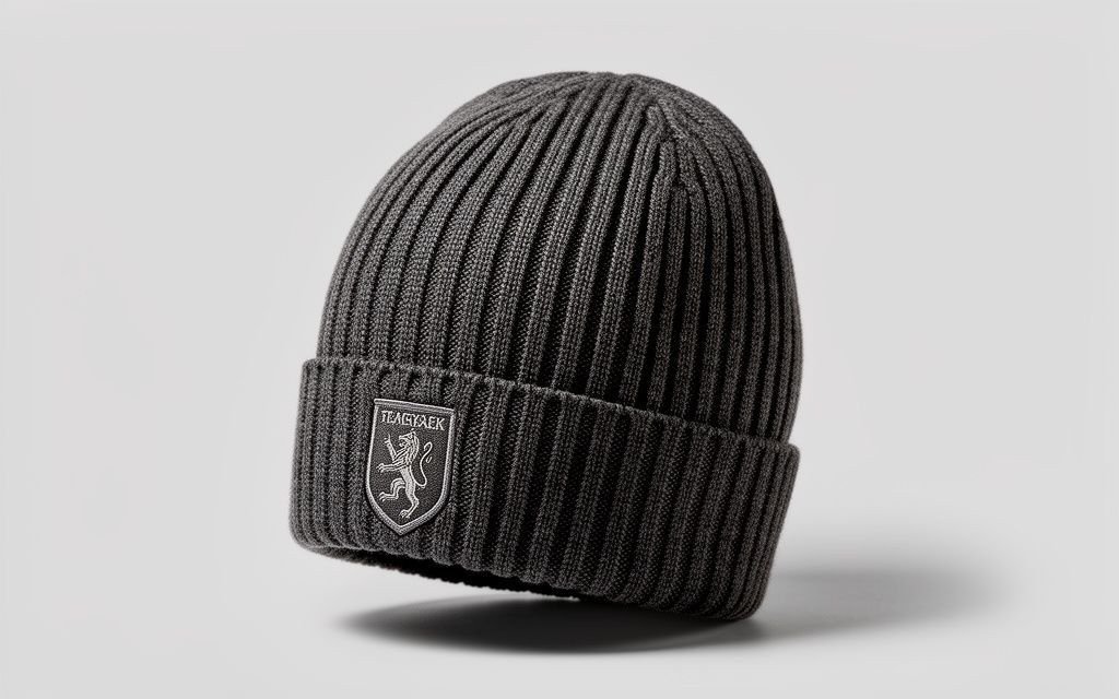 Custom knitted winter team beanie with embroidered logo