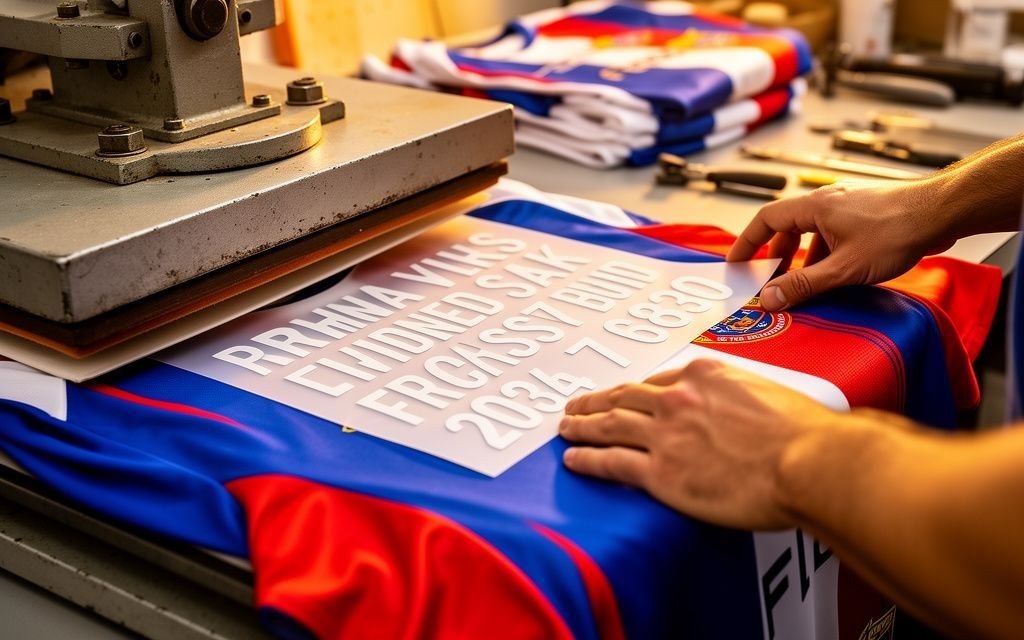 Custom vinyl player names and numbers applied to back of sports jersey