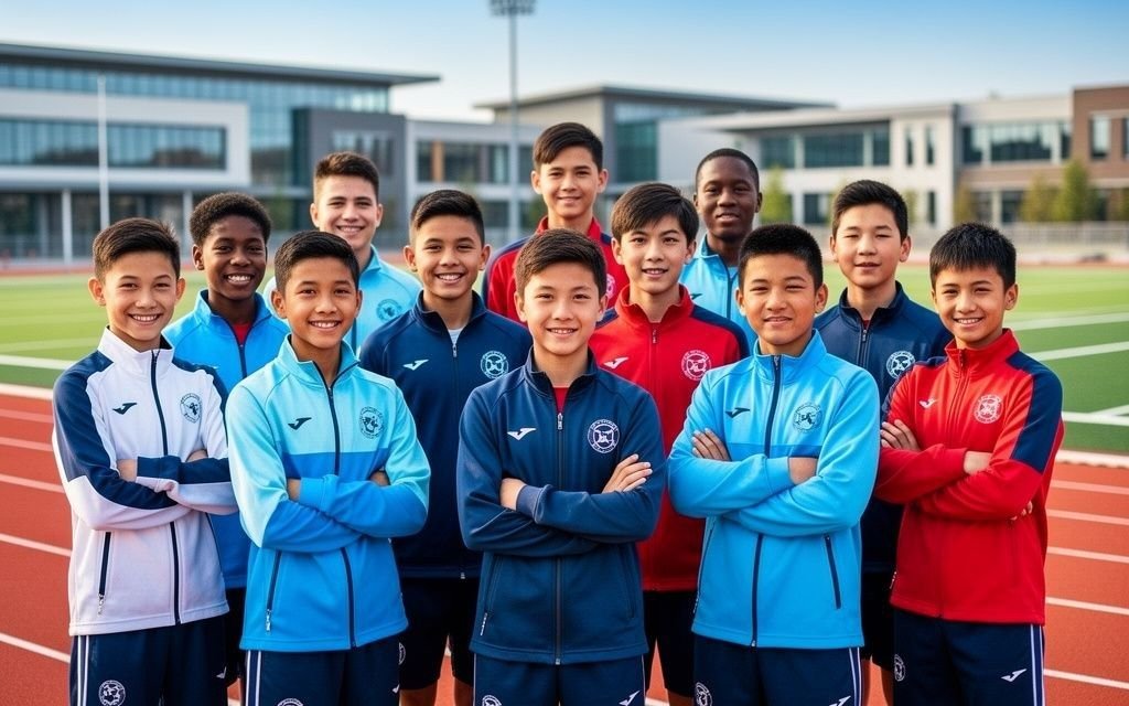 School athletics team and youth academy squads in uniform